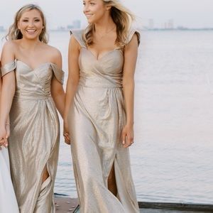 Hayley Paige Gold Metallic Bridesmaid Dress 52002